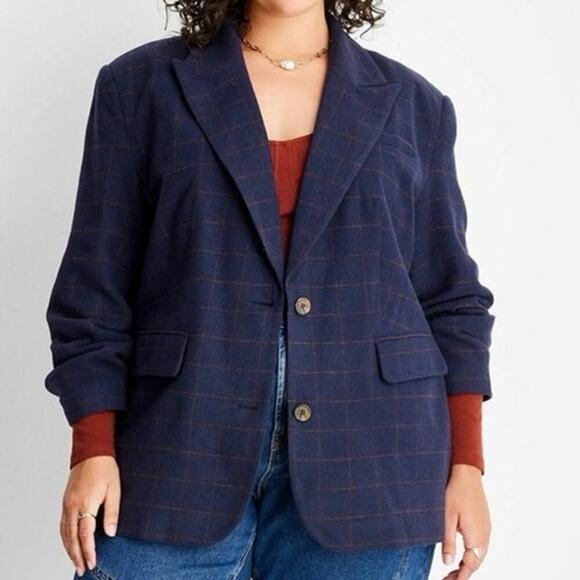 Future Collective Jackets & Blazers - FUTURE COLLECTIVE Reese Blutstein Navy Plaid Check Prep Wool Blend Blazer 1X NWT